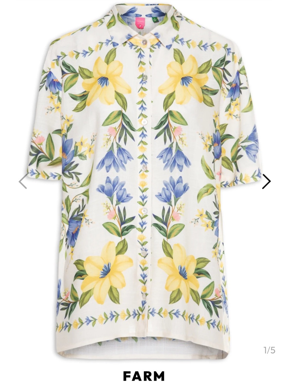 FARM Rio Flor de Sol Off White Floral Button-Up Shirt Size XL